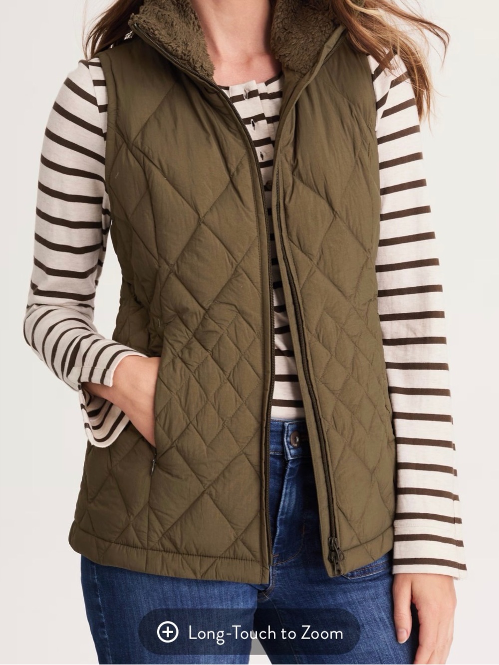 J. Jill Quilted Down Vest with Sherpa Collar in Artichoke color